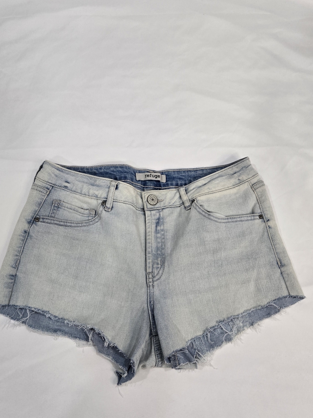 refuge Light Blue Distressed Denim Cutoff Shorts